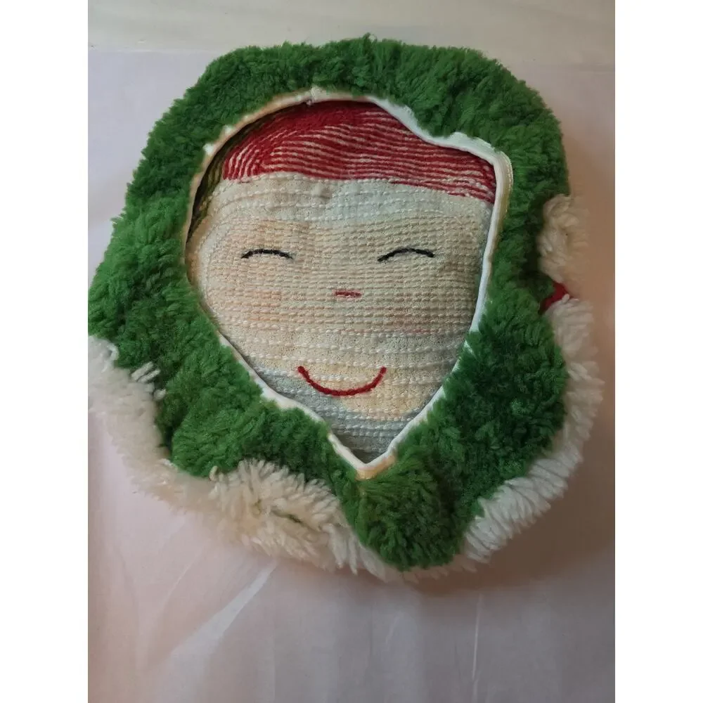 Unused MCM Vtg Red MERRY CHRISTMAS Chenille BATH TOILET SEAT Lid COVER Bathroom